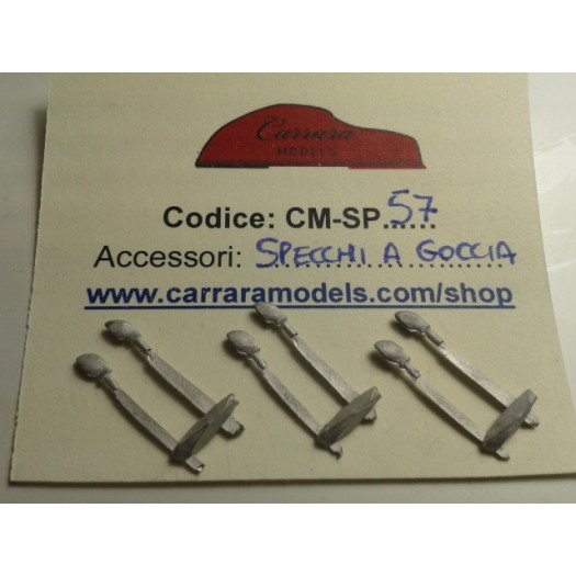 CM-SP57 set 6 pz specchietti laterali a goccia dx e sx in metallo bianco - scala 1:43